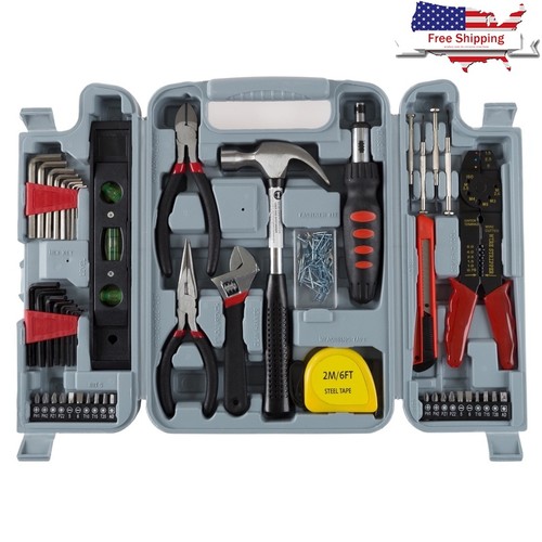 130 Piece Tool Kit Home Improvement DIY Projects W/ Storage Case Accessories New
