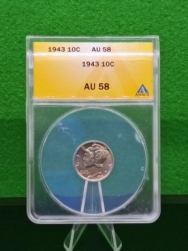 1943 AU58 Mercury Dime 10C ANACS Silver KM#140 #4817343 Certified