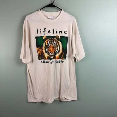 Vintage Lifeline Siberian Tiger Shirt Mens Nature XL 1992 Casual Cream White