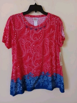 Ruby Road Favorites Tunic Top Size Small Sharkbite Hem Red Bandana Print NWT $7
