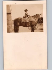 c1910 Midget In Military Uniform On Horse Horseback RPPC Real Photo Postcard