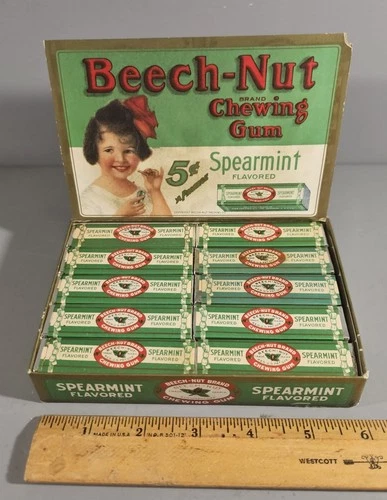 1927 ORIGINAL BEECH-NUT SPEARMINT CHEWING GUM STORE DISPLAY 20 PACKS, COMPLETE