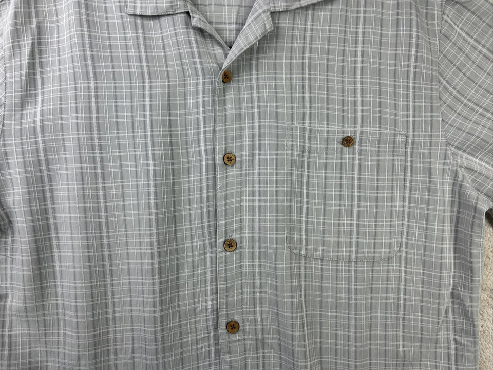 Island Shores Men's Dress Shirt XL Gray Plaid Rayon Polyester - Image 2 of 4