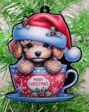 POODLE Ornament - Poodle Pup Dog in Tea Cup Christmas Ornament NEW