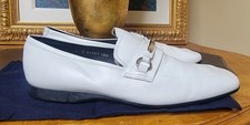 PRADA MEN'S WHITE LEATHER SLIP ON LOAFERS DRESS SHOES SILVER HARDWARE 10.5
