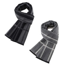 2 Packs Cashmere Feel Men Scarf for Winter Thin Vertical/ Black  Grey