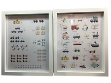 Set Of 2 Color Prints, Alphabet, Numbers, Vehicles, Boats, Planes, Cycles, 12x15