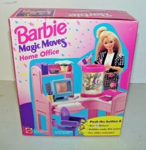 barbie doll and home office set