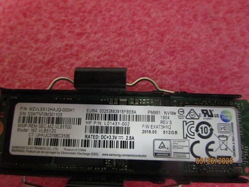 HP 512GB SSD Drive PM981 NVMe M.2 PCIe L01431-002 MZVLB512HAJQ-000H1 - Picture 2 of 3