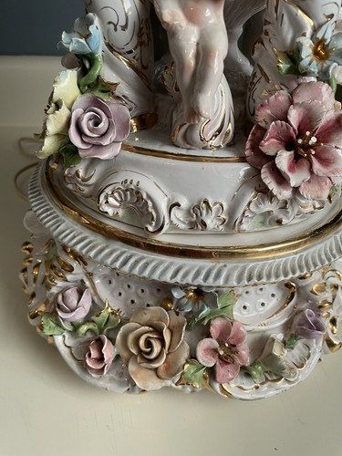 Vintage Large Benrose Lamp Co. #902 Victorian Statue Capodimonte Porcelain Italy - 第 5/24 張圖片