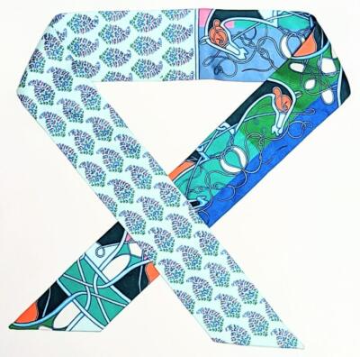 HERMES Carre 90 Coup De Fouet 100% Silk Twilly Scarf Multicolor