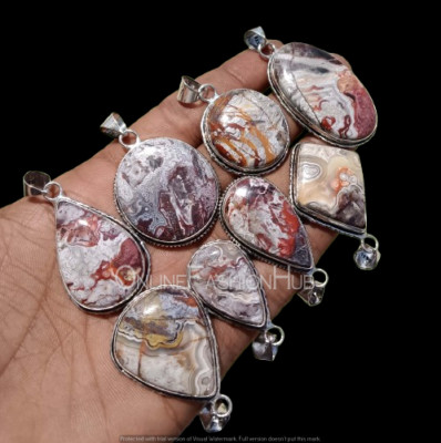 Buy Crazy Lace Agate Gemstone 925 Sterling Silver Plated Pendant  Jewelry Gift