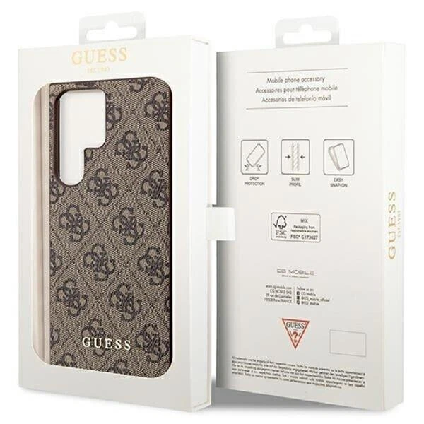 Guess Faux Leather Brown Chain Gold Case for Galaxy S24 Ultra