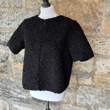 Shrimps Walter Jacket 14 L New Short Sleeve Curly Faux Fur Shearling Black £275