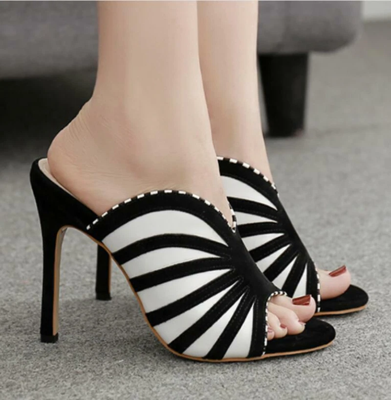 Ladies Zebra Print Peep Toe Pumps High Heels Stiletto Mules Shoes Sandals Summer