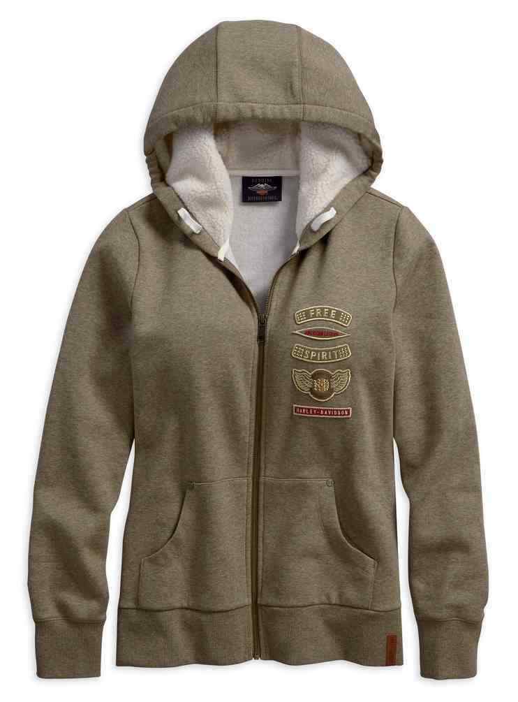 る〜か　ブラウン Harley-Davidson Women's S Sherpa Fleece Lined Hoodie, Stone Gray