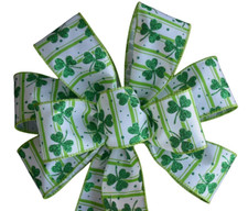 St. Patrick's Day Wreath Bow - 10" across- Handmade Green Irish Shamrock Glitter