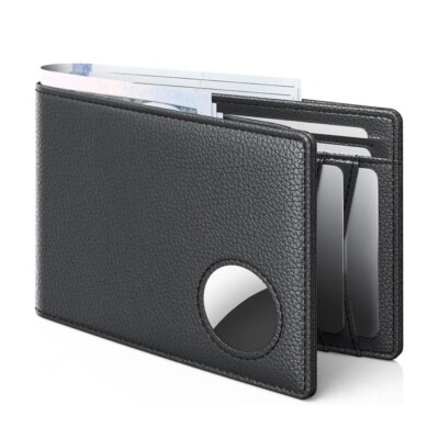 Men Wallet Compatible with Airtag Genuine Leather Bifold Wallet for Air Tag Gift