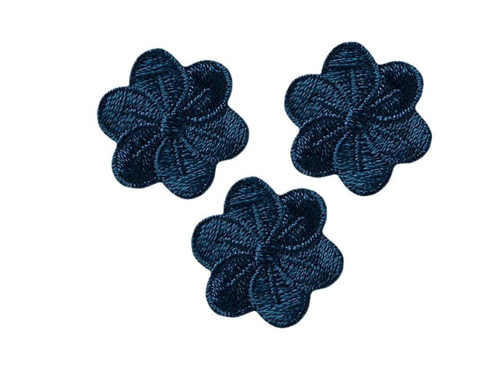 MONOQUICK 3er Set Bügelbild Applikation Aufnäher Blumen dunkelblau blau 2,3 cm #MQ-205