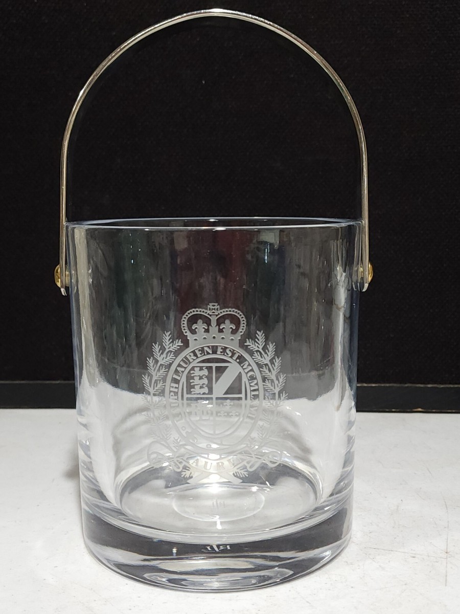 NWT RALPH LAUREN CRYSTAL METAL HANDLE ICE BUCKET CLEAR CLASSIC