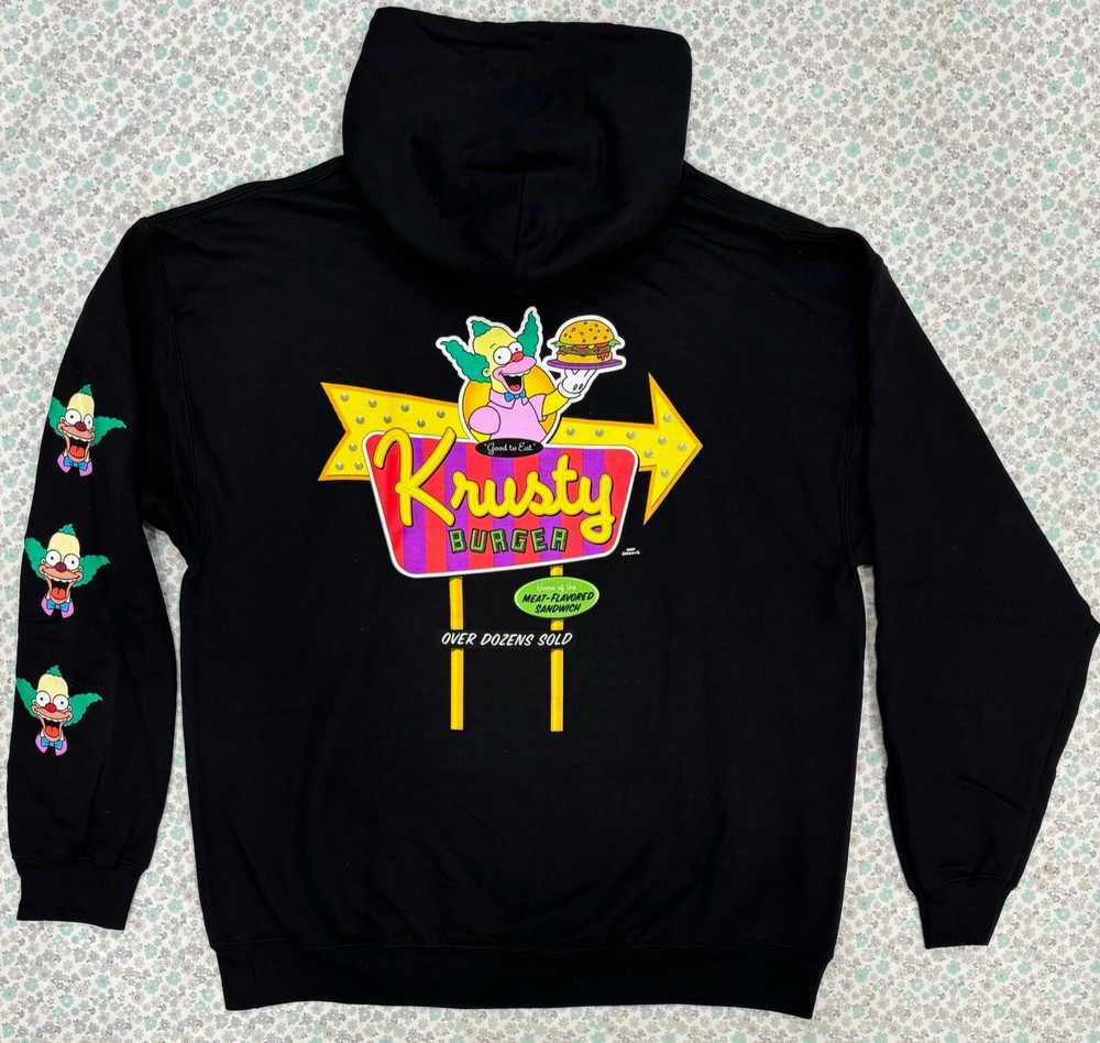 The Simpsons Krusty Burger Black Hoodie for Men - Sizes MD, LG, XL  