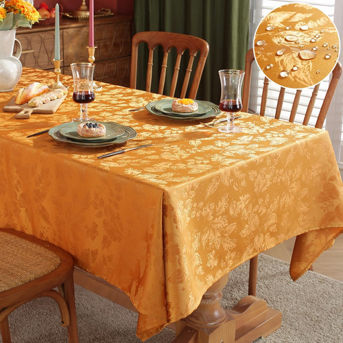 Maple Leaves Jacquard Fall Tablecloth Oil/Water Proof Fabric Rectangle
