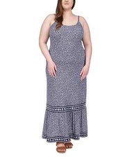 MICHAEL Michael Kors Women's Plus Size Blue Border-Print Slip Maxi Dress - 3X...