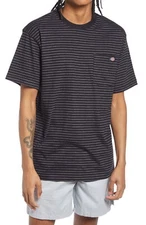 Dickies Womens Clean Utility Core Stripe Pocket T-Shirt Tee Black Stripe M