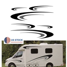 Car RV Body Side Stickers Black + Gray Camper Trailer Vinyl Graphics Decals Kit