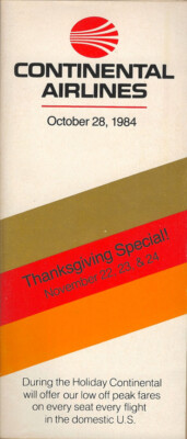 Continental Airlines system timetable 10/28/84 [3080] Buy 4+ save 25%