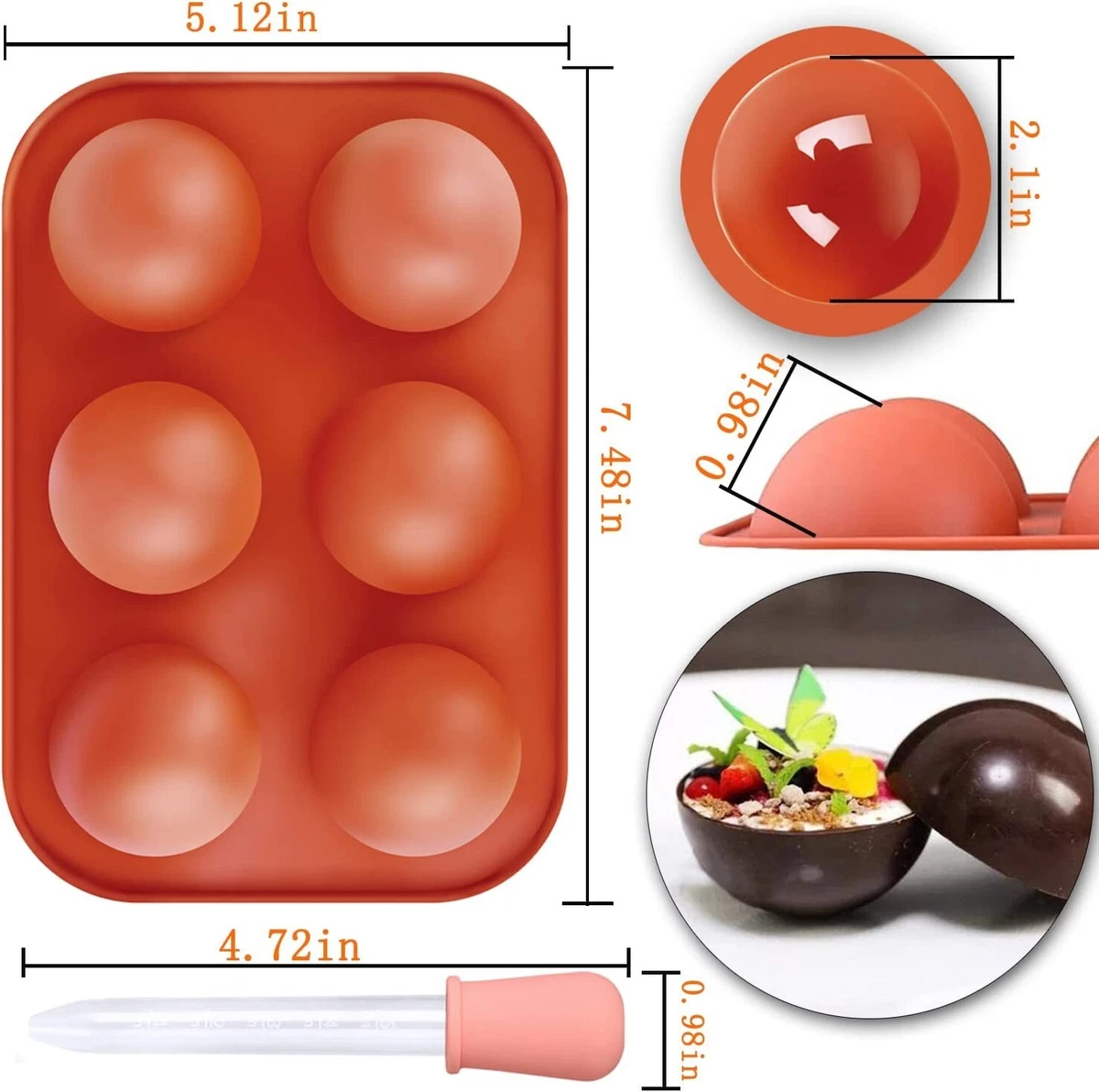 Chocolate Molds Silicone, Chocolate Molds with 6 Semi Sphere Jelly Holes, 2  Packs Hot Cocoa Bomb