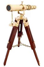 Brass Maritime Telescope on Wooden Tripod Stand Nautical Home Desktop D cor Gift