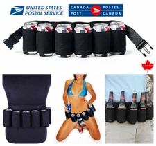 Adjustable waist pack beer belt/hostler for 6 can/bottles w/buckle/ back zipper
