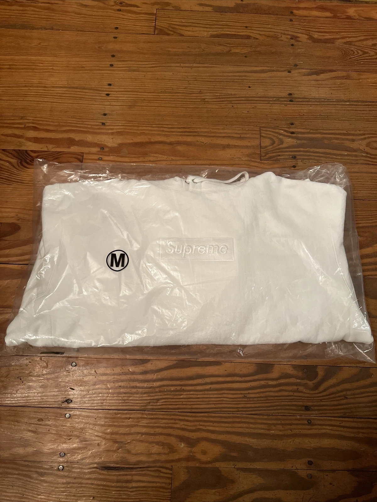 Sweat shirt à capuche logo Supreme Box blanc cassé FW23SW56 taille moyenne M