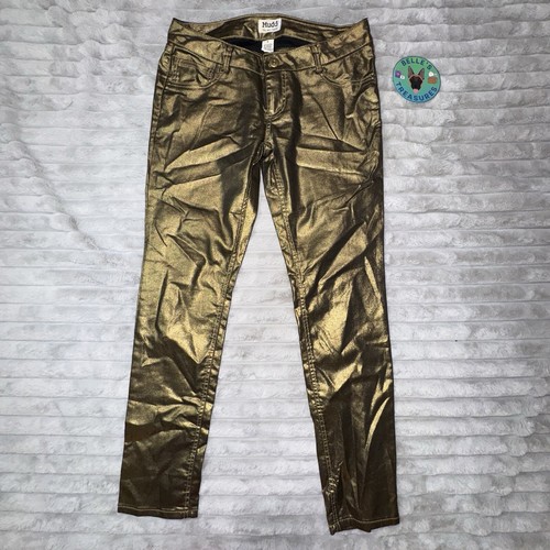 Mudd Size 11 Juniors Pants Metallic Gold Bronze Stretch Straight Y2K Shimmer 90s - Picture 2 of 11