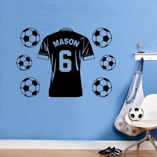 PERSONALISED FOOTBALL SHIRT WALL ART STICKER DECAL BOYS KIDS CHILDREN'S BEDROOM