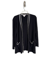 Exclusively Misook Long Black Acrylic Knit Open Front Duster Jacket Size Large