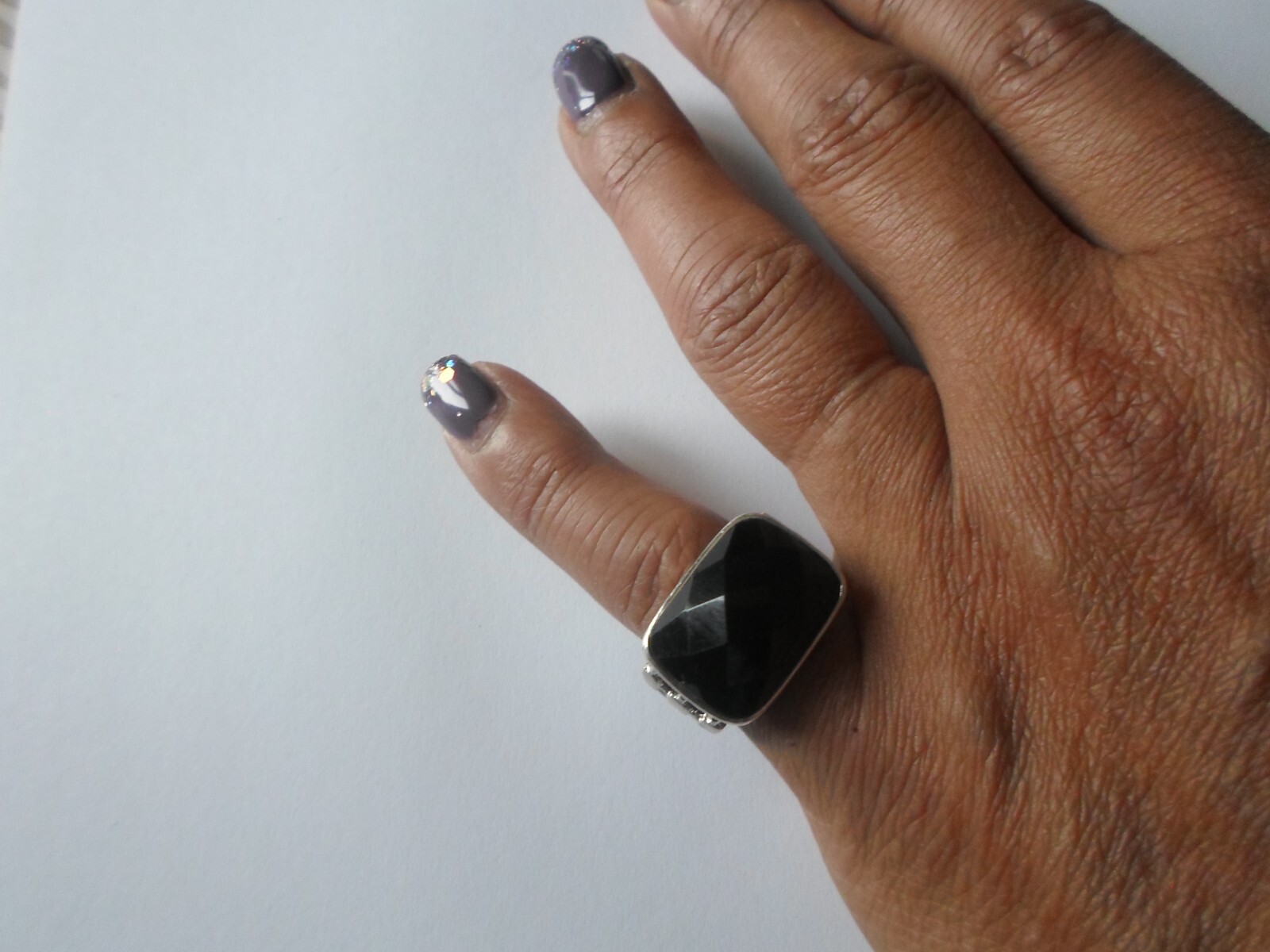 solid silver ring, black rectangle, openwork outl… - image 3