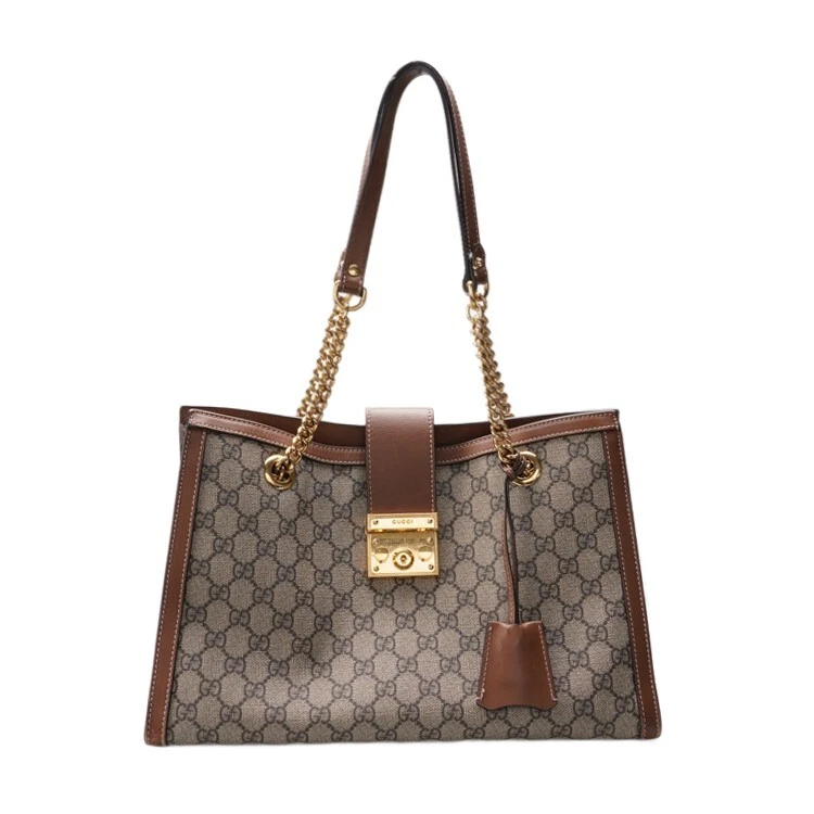 Sac à bandoulière Gucci marron GG Supreme cadenas chaîne moyenne