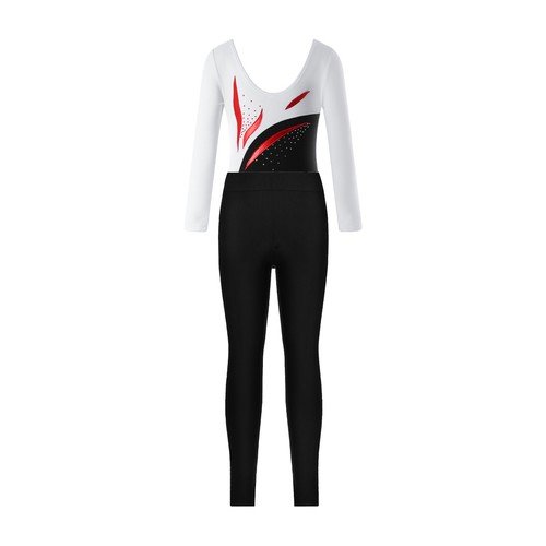Kids Girl's Skating Jumpsuit With Pants Tumbling Dance Bodysuit with Pants Team - Picture 17 of 24