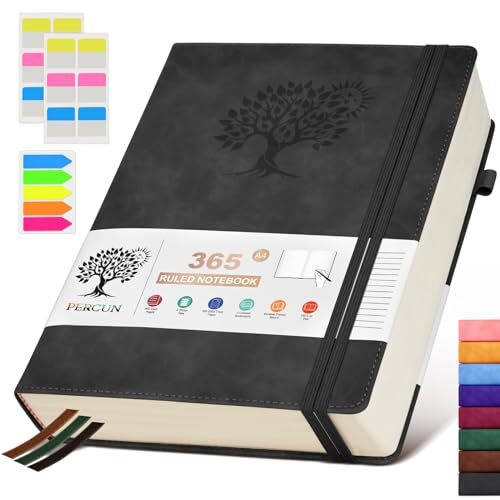 Lined Journal Notebook，365 Page Large Leather Journals for Writing A4 Black