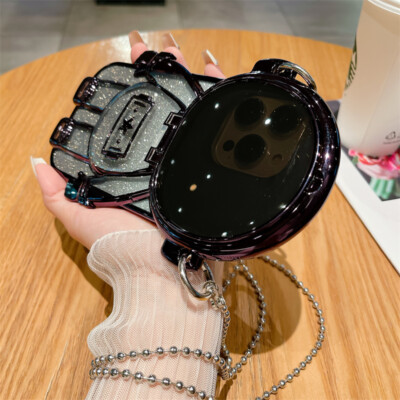 Astronaut Back Case For iPhone 14 13 12 11Pro Max Stand glitter Cover With Chain