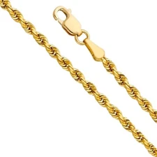 Genuine Real 14k Gold 5mm Thick Diamond Cut Semi-Solid Rope Chain 18 20 22 24 26