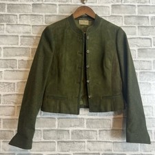 Real Hammerer Olive Green Suede Leather Wool Military German Riding Jacket Sz 36