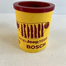 Vintage Camp Jeep 1998 Bosch Foam Koozie Can Holder Yellow And Red Made in USA