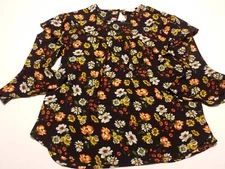 Pleione Womens Medium Blouse 3/4 Sleeve Multicolor Floral Round Neck Polyester