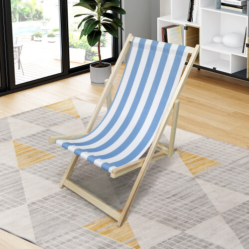 Populus wood sling chair foldable Broad blue stripe for outdoor beach garden - Bild 20 von 28