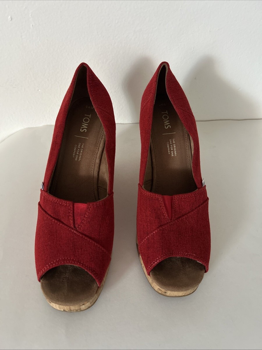 TOMS Womens size Red Classic Espadrille Wedge Sandal