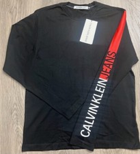 Calvin Klein Jeans Graphic Red / White Logo Tee Long-Sleeve Top T-Shirts RRP £45