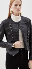 Karen Millen Black Leather Military Jacket Size 12 - Worn Once!